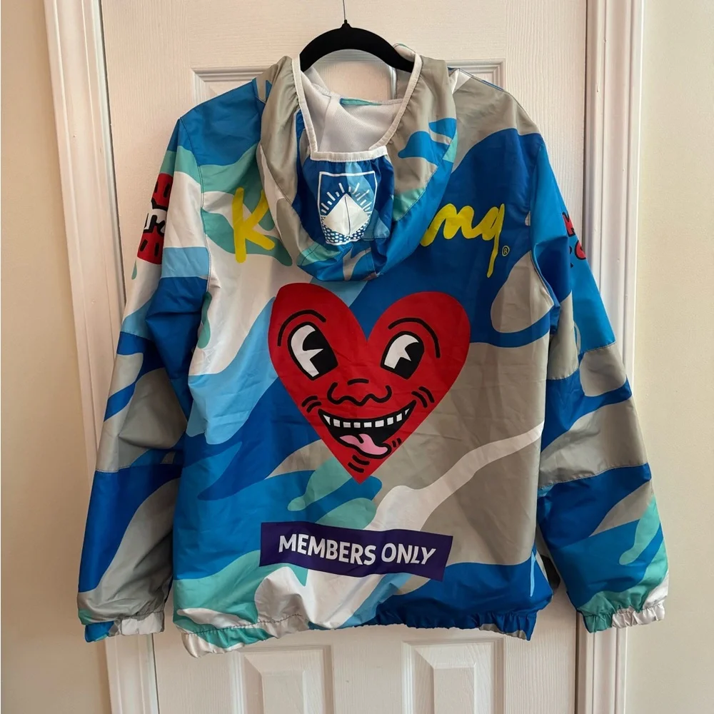Members Only x Keith Haring Tokyo Pop Windbreaker Jacket Multicolor Camo Size M - Picture 3 of 10